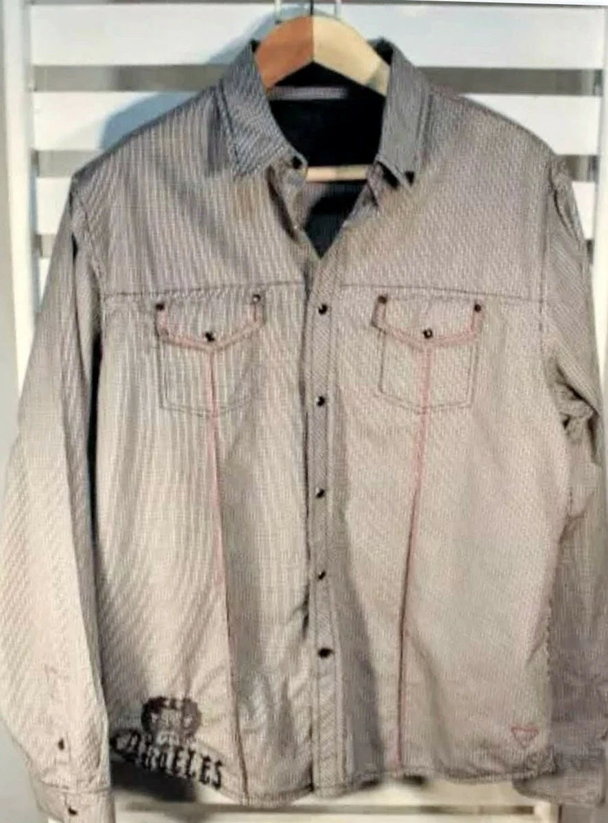 Camisa Guess Los Angeles Talla XL Negra Perla A Presión Manga Larga Rebelión Spellout