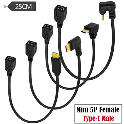 Up/Down Angle USB3.1 Type-C Male to USB Mini-B 5-Pin Female Cable Converter Cord