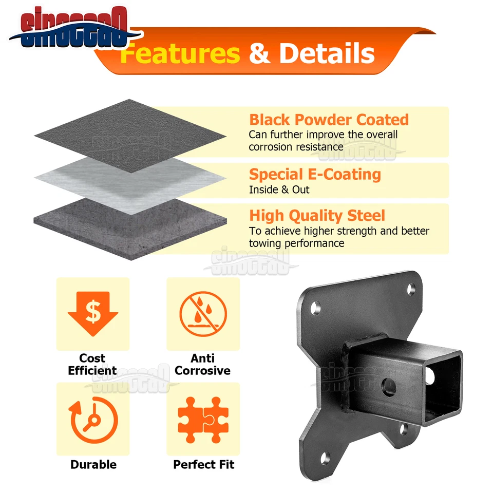 For 2014-2025 4WD Polaris RZR XP 1000 2" Hitch Receiver + Rear Hitch Mount - Imagem 2 de 4