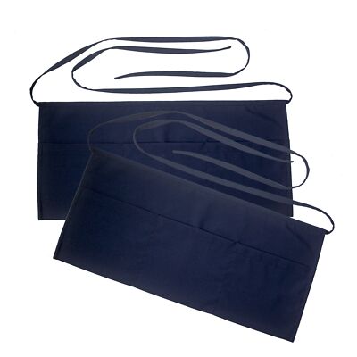 2SET Resist Water 3 Big Pockets Navy Waist Server Apron Kitchen Restaurant Bi...