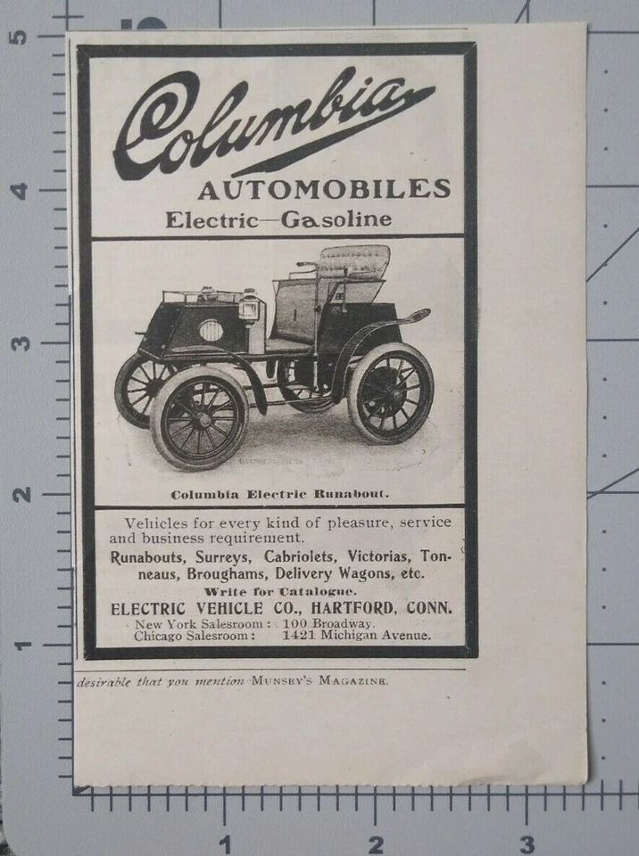 Columbia Automobiles Vintage Print Ad Runabout Car Hartford Connecticut 1902 - Image 2 of 2