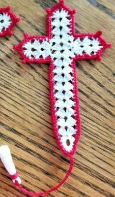 Hand-Crocheted Red & White Cross Bookmark