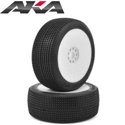 AKA Racing 1/8 Buggy Double Down Soft EVO Mounted White (2) RC Car Tires Wheels