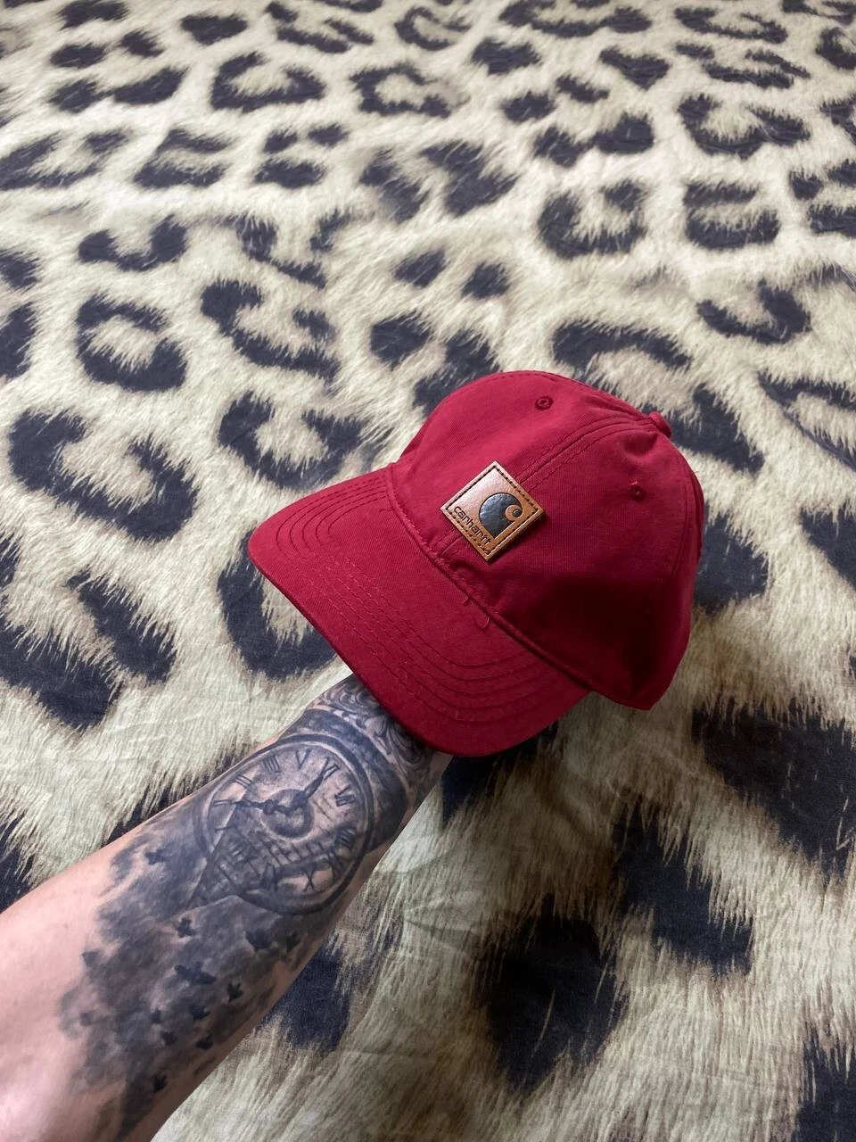Carhartt Hat Cap Red Brown Patch Work Wear Outdoors Casual Men