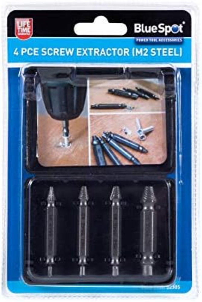 Set 4 Estrattori Blue Spot 22305 Acciaio M2 per Viti Spanate 3-12mm