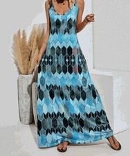 Sky Blue Geometric Sleeveless Maxi Dress - Women