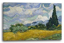 Lein-Wand-Bild Kunstdruck: Vincent Van Gogh - Weizenfeld mit Zypressen (1889)