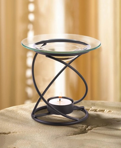 Scaldacandele Olio a Spirale Portacandele Fragranza Nero Metallo Vetro Serenity Bruciatore Cera - Foto 2 di 2