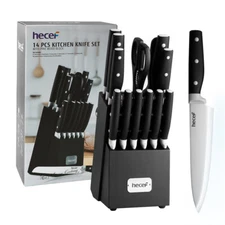 14PCS Kitchen Knife Block Set w/Wooden Block Chef Knife Steak Cutlery Set Hecef®