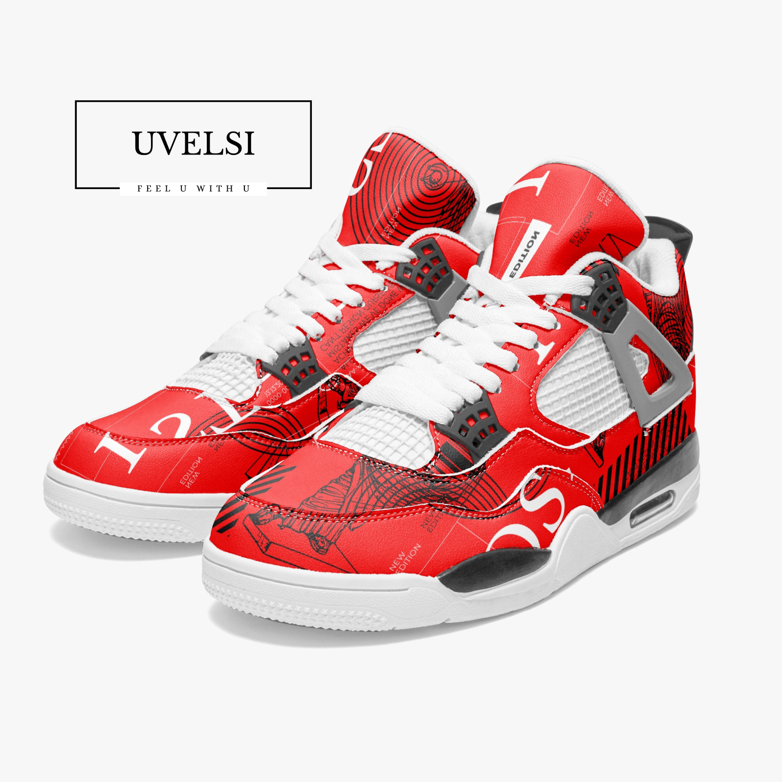 UVelsi Shoes Mens  High Top US Sizes 7 - 12 PU Leather Sneakers Mens Red Version