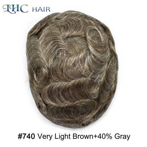 Mens Toupee Human Hair Replacement System Injection Skin PU All Poly Hairpiece - Picture 60 of 80