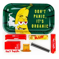 Metal Rolling Tray Banana Combo Bundle Kit RAW, SKY HIGH Gift Pack Set #18 King