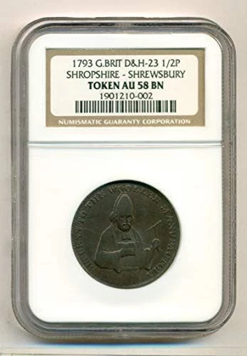 Great Britain 1793 1/2 Penny Conder Token Shropshire - Shrewsbury AU58 BN NGC