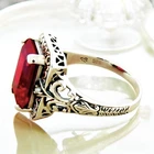 ANTIQUE STYLE 925 STERLING SILVER LAB-CREATED 5.50 CT RUBY FILIGREE RING    #500