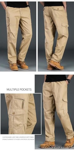 Hombres Pantalones de Carga Informales Cremallera Multi-bolsillo Rectos Pantalones Sueltos Cintura Elástica - Imagen 22 de 28
