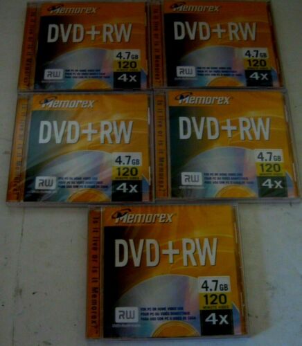 DVD Memorex +RW 4X 4.7GB 120 Minute 5 Pack - Afbeelding 1 van 2