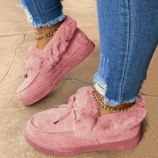 Womens Ankle Slippers Winter Warm Loafers Faux Fur Lined Booties Size