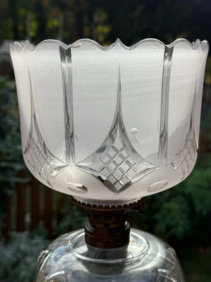 Antigua lámpara de pie de queroseno 1867, quemador de galería dúplex con bisagras, todo original Foto 2 de 4