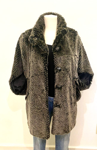 Unreal Fur Faux Fur Black/Gray Cape Coat Jacket. EUC!