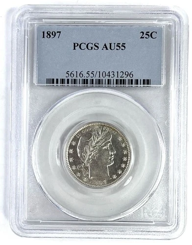 1897 Barber Quarter 25C PCGS AU55 90% Silver Great Luster