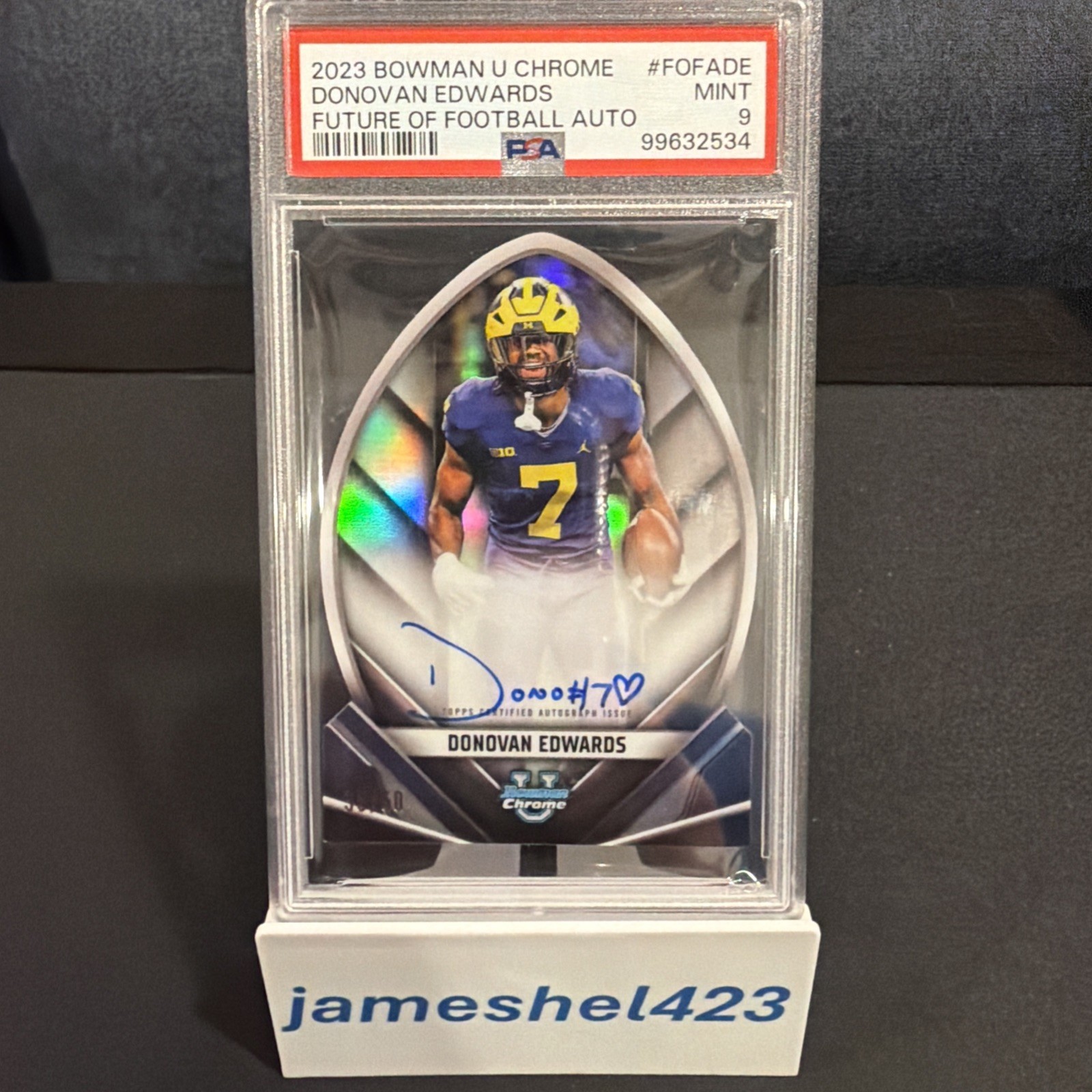 2023 Bowman U Chrome Donovan Edwards Future Of Football Die Cut Auto /50 PSA 9