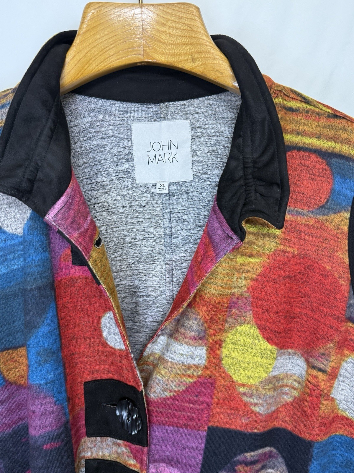 John Mark Multicolor Geometric Button-Front Knit … - image 5