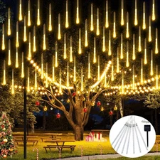 JMEXSUSS Solar Meteor Shower Lights Outdoor, 8 Tube 144 1*144LED, Warm White 