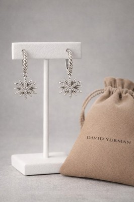David Yurman Starburst Sterling Silver 925 hoop dangle Earrings