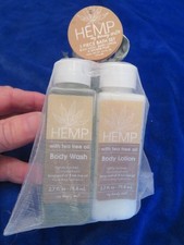My Beauty Spot 3PC Bath Set Hemp w/ Tea Tree Oil Body Wash Lotion Shower Puff
