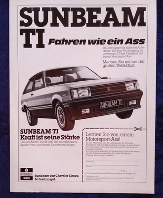 Sunbeam TI mit 100 PS, originale Werbung aus 1979