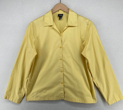 EILEEN FISHER Top PM Twill Cotton Shirt Loop Collar Button Up Long Sleeve Yellow