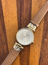 Anne Klein Watch Women Gold Tone Silver Dial Leather Quartz 26mm New Battery