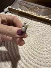 Sterling Silver Double Pearl Ring Band White Pearls