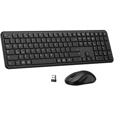 Full-Size Wireless Keyboard and Mouse Combo Black- Ergonomic Sleep Mode