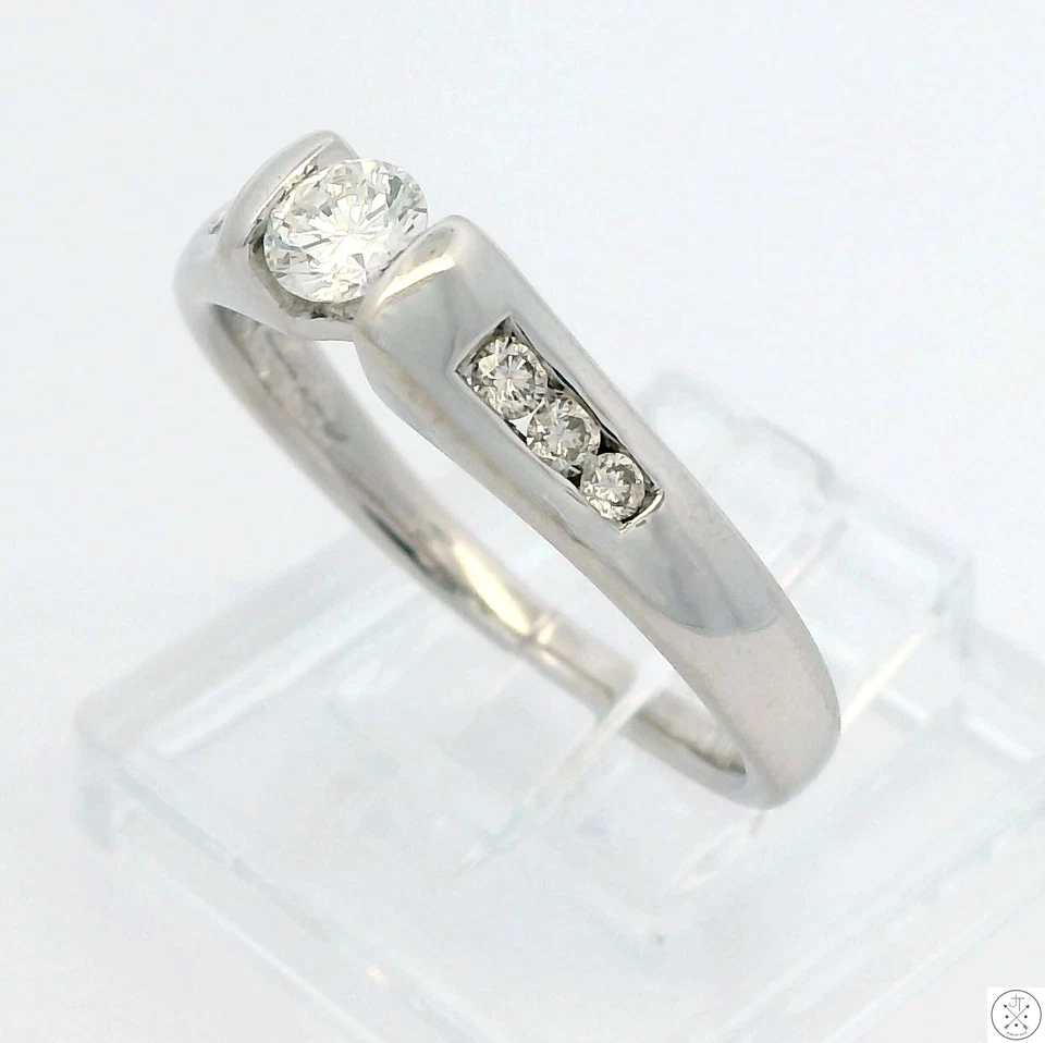 14k White Gold Ring .37 ctw Diamonds I-VS2 Size 7.5 Love Story Solitaire Accents - Image 2 of 4