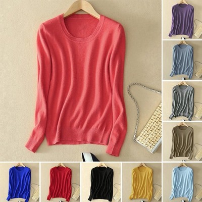 Kaschmirwolle Strickpullover Damen Pullover Rundhals Basic Warm Pullover Langarm