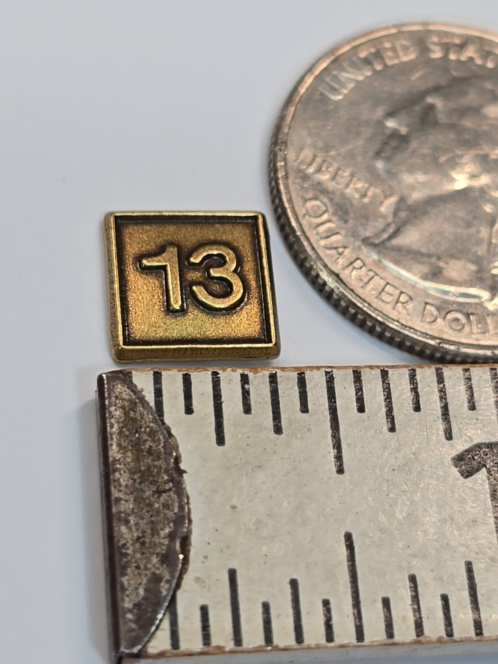 Number 13 Lapel Pin Square Shape Small Size Screw-Back Gold Color Metal ...