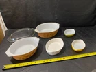 vintage Pyrex casserole serving dish brown green yellow serving lot collection