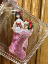 Ethel Hicks inspired Dollhouse doll 1:12 pink Christmas stocking Tess & Oliver 