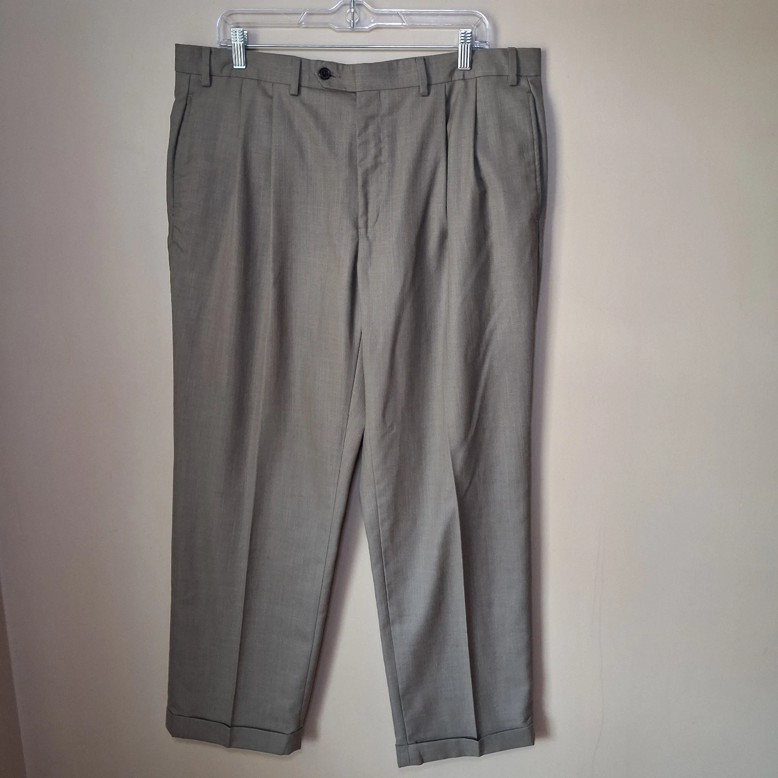 Lauren Ralph Lauren Men’s Brown Polyester Rayon Pleated Cuffed Pants; Size 38x30