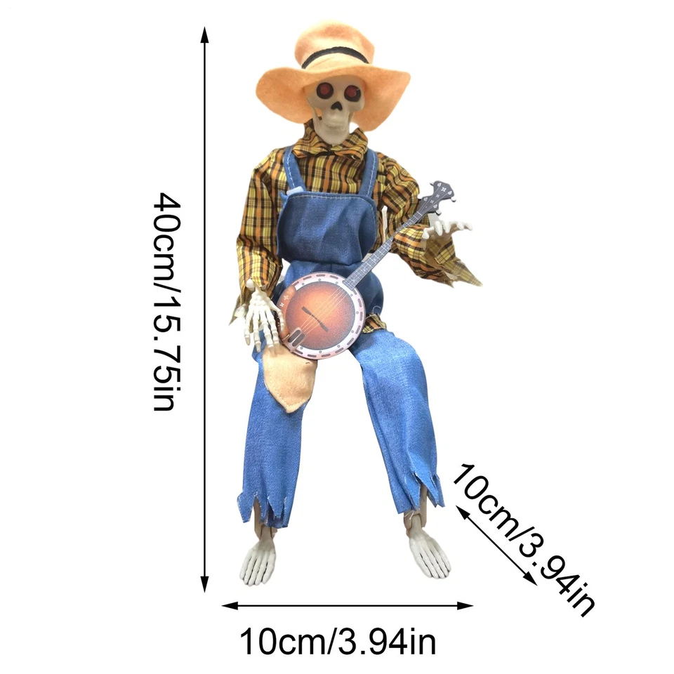 2025 Animado Esqueleto Tocando Banjo Halloween Prop Joint Ajustable Musical Prop Foto 3 de 4