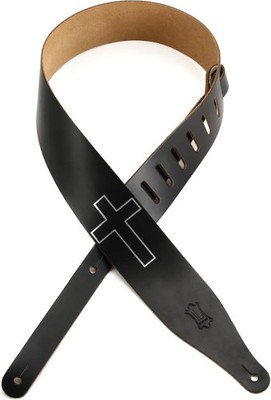 Levy's M17CHC-BLK 2.5'' Chrome Leather Guitar/Bass Strap Christian Cross- Black
