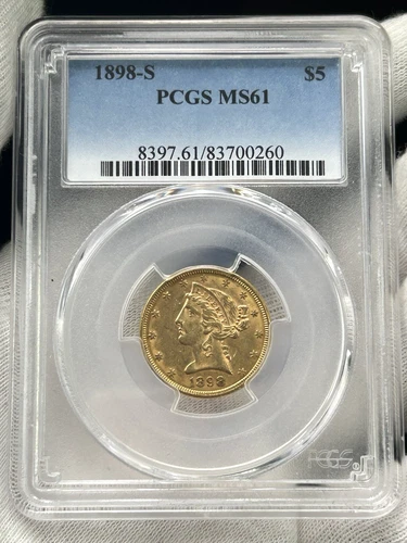 1898-S $5 Liberty Head Half Eagle PCGS MS61 90% Gold Pre-1933 US Coin 0.2419 AGW