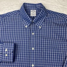 Brooks Brothers Mens Dress Shirt 16.5-4/5 Blue w/White Checks Regent No Iron