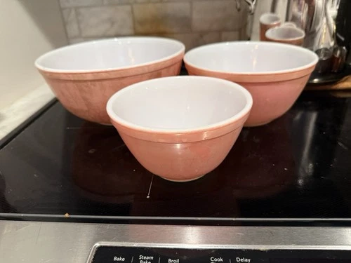 Lot of 3: Vintage Pyrex Pink Flamingo Mixing Bowls - 403 402 401 - Vtg MCM Set