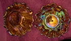 Vintage Indiana Glass Co Iridescent Amber Carnival Glass Sunflower Bowl Lot Of 2