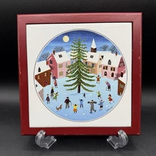 Villeroy & Boch Naif Christmas Luxembourg Square Trivet Tile Wood Frame Minty
