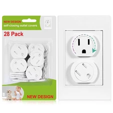 Outlet Covers (28 Pack) Self-Closing Child Proof Socket Covers 3-Prong Swivel...