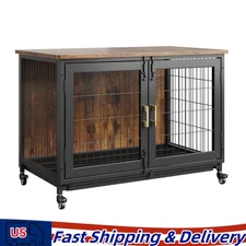 Large Dog Crate Wooden Kennel Cage with Tray End Table Pet Furniture