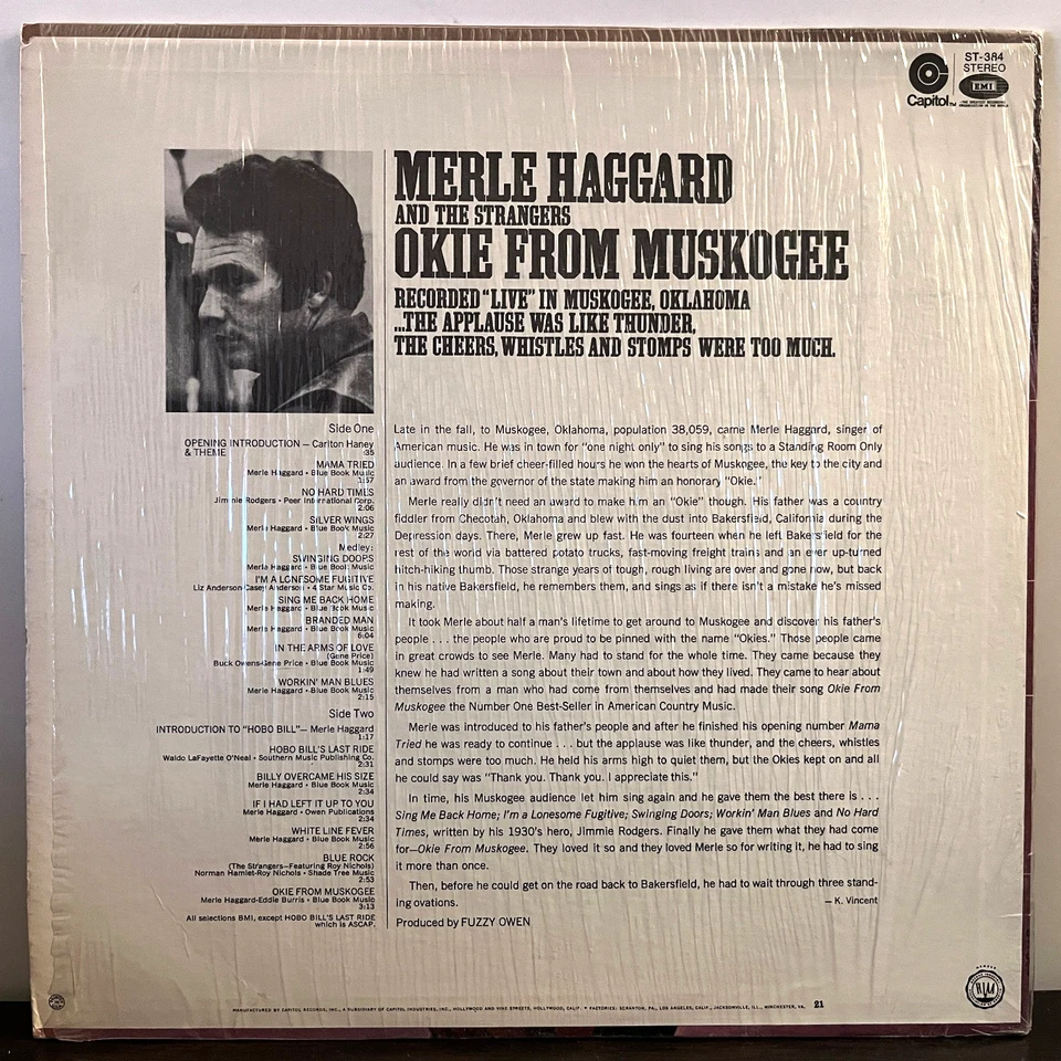 MERLE HAGGARD - Okie From Muskogee (1969) - 12" Vinyl Record LP - VG+ - Image 2 of 3